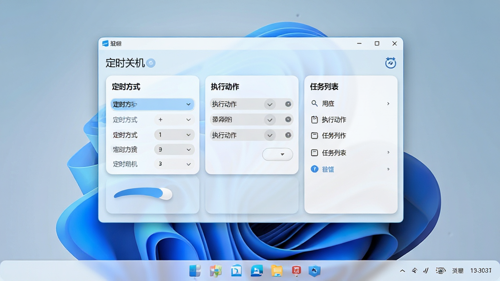 һ���ִ���Լ���ĵ��������ͼ������Ϊ����ʱ�ػ�������������������Windows 11����֮�ϣ����沼������չʾ����ʱ��ʽ������ִ�ж������롰�����б����������������Ű��������������Ӿ�����ǳ�����ɫΪ��������ɫ����Բ�ǿ�Ƭʽ��ƣ�ϸ�ڴ���ϸ�����Ӱ��߹⣬���ʸ���ɾ����޶���Ԫ�ء�