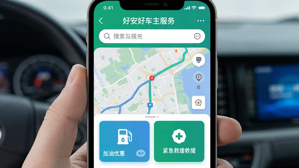 �ֻ�����չʾ���ð��ó������񡱳�������ҳ�棬����Ϊ���������м�Ϊ·����ͼ���·�Ϊ�����Żݿ�Ƭ�ͽ�����Ԯ��ť����ɫ����ɫΪ��ɫ����������£����ʸɾ����޶���Ԫ��