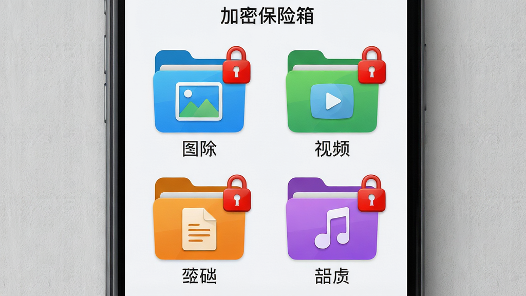 ���壺�ֻ���Ļ��ʾ�����ܱ����䡱Ӧ�õ��ļ�������棬�ֱ�չʾͼƬ����Ƶ���ĵ�����Ƶ�ĸ��ļ���ͼ�꣬ÿ��ͼ�����Ͻ��к�ɫ���νǱꡣ���֣��Ĺ������У�ÿ���ļ���ͼ���Сһ�£�����Ϊǳ��ɫǽ���������Ű棺ͼ���·���Ӧ���ı�ǩ���������롣������ﻯ���ƽ����ϣ�ɫ���������ļ���ͼ����������̡��ȡ���������ɫ���֡�ϸ�ڣ�ÿ���ļ���ͼ���ڲ��д����ļ����͵�Сͼ�������νǱ���Ŀ������ɾ����ࡣ���ʣ�4K���壬������ͣ��޶���Ԫ�ء�