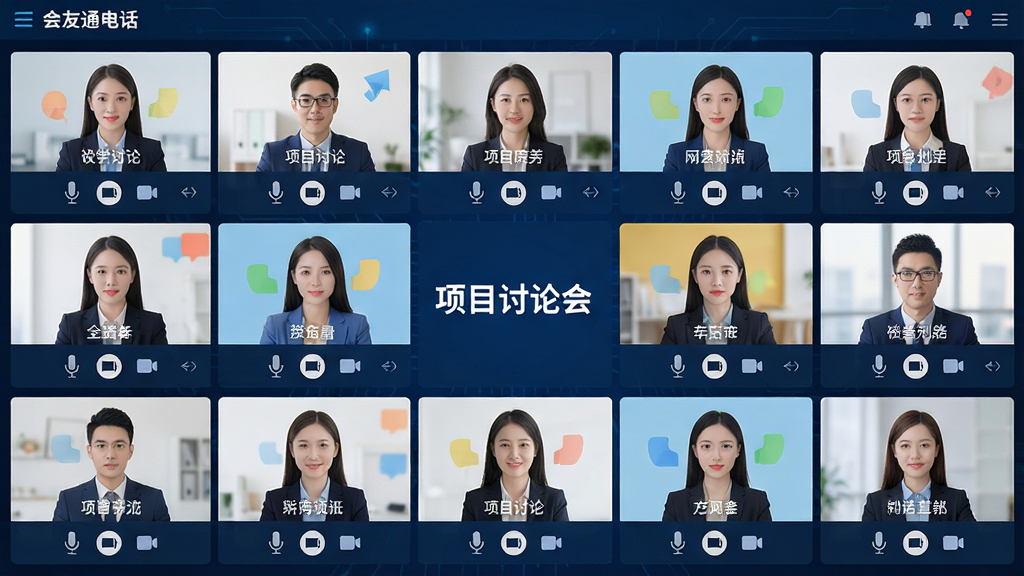 ���壺����ͨ����绰�෽������棬��Ļ�ָ�ɶ����ƵС����������ʾ�������ơ���Ŀ���ۻᡱ�����֣�����״�ֲ���ÿ��С���в�����ͷ�������֣��·�����˷硢����ͷͼ����������Ű棺UI���࣬���ܰ�ť����������Ϊ����ɫ�Ƽ��С����רҵ���񣬱�ƽ����ƣ�ɫ�����졣���ʣ����壬����Ԫ���޾�ݣ��޶���Ԫ�ء�