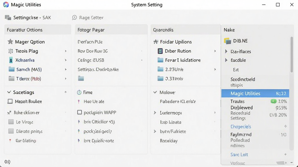 Magic Utilities ϵͳ���ö��ƽ��棬չʾ�Ҽ��˵��������ļ���ѡ�����õ�ģ�飬�������ǳɫ���⣬���ֹ��������������������ʸɾ����޶���Ԫ��