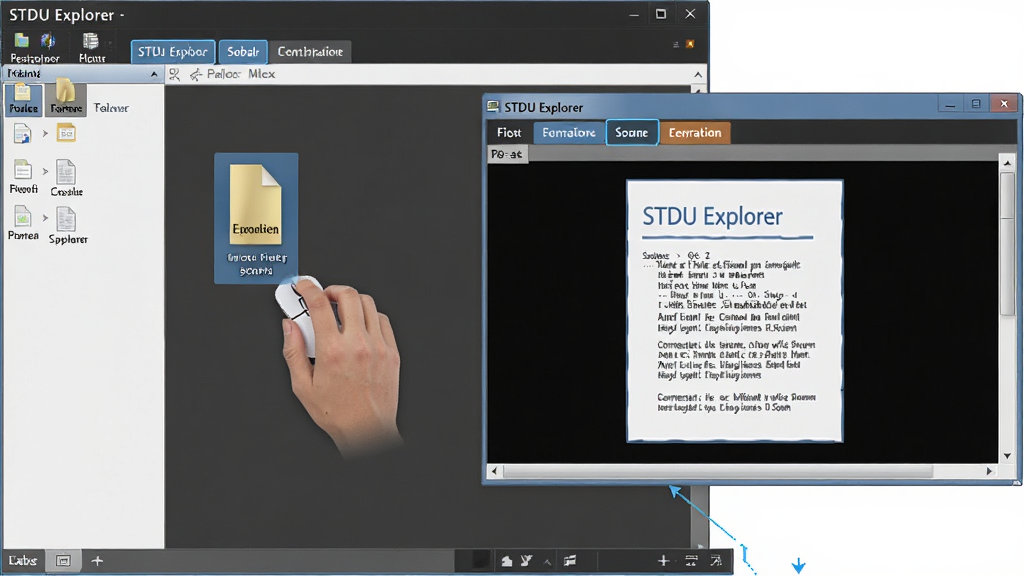 STDU Explorer�Ĳ�����ʾͼ��չʾ�û�����ʹ�������ק�ļ����������ڣ�ͬʱԤ��������ʾ�ļ����ݣ����������ʾ��ǩ���ܣ����廭������������ֱ�ۣ�����࣬���ʸ��壬�޶���Ԫ��