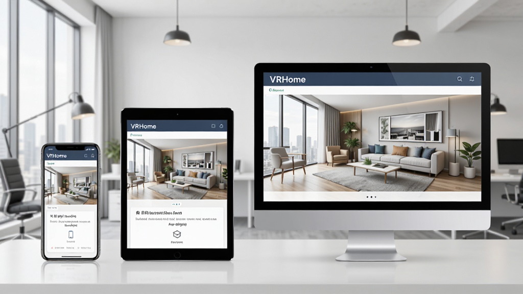 ������ʵ��װƽ̨��VRHome�����ͬ��ʾ��ͼ���ֻ���ƽ�塢���Բ���չʾ������ͬ����ʾͬһ�������ִ��칫���������壬�ɾ�