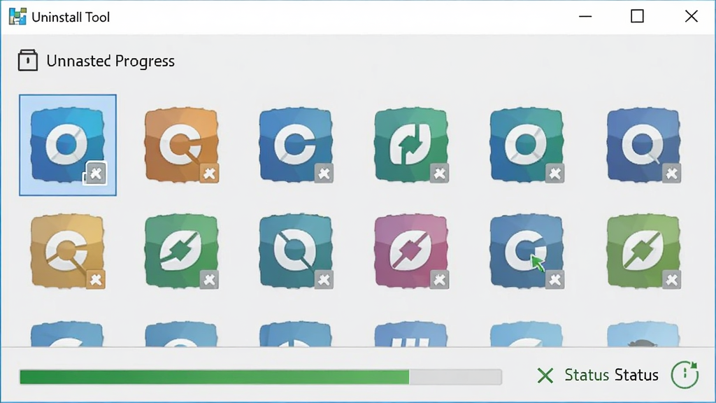 Uninstall Tool��������ж�ز������棬�������ͼ�걻ѡ�У�������ʾж�ؽ�������״̬������Ϊǳ��ɫ������࣬ͼ�����������ʸɾ����޶���Ԫ��