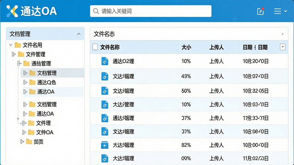 ���壺ͨ��OA�ĵ��������棬���Ϊ�ļ�������Ŀ¼���Ҳ�Ϊ�ļ��б������֣����ҷ���������Ϊ�������Ű棺�ļ��б��Ա�����ʽչʾ�������ļ�������С���ϴ��ˡ����ڣ������ˬ��࣬ǳ��ɫ��׺��ϸ�ڣ��������Ͻ��С�ͨ��OA��logo���ļ�ͼ���������������С�������ؼ��ʡ���ʾ���֣����ʣ����壬�ɾ����޶���Ԫ��