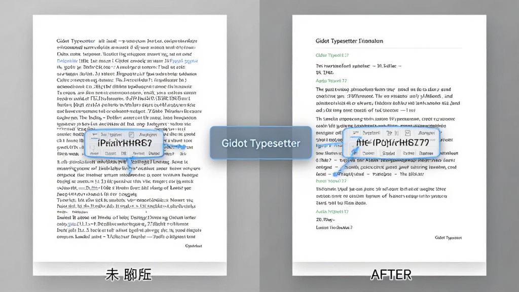 һ��չʾ�Ű����֣�Gidot Typesetter�������Ű�ǰ��ĶԱ�ͼ�����Ϊδ�Ű�������ı����Ҳ�Ϊ�Ű��������ĵ�������Ϊ���ҷ��������дʵ��ϸ�ڸ�����ʾ�Ű水ť�������������ɾ����޶���Ԫ��
