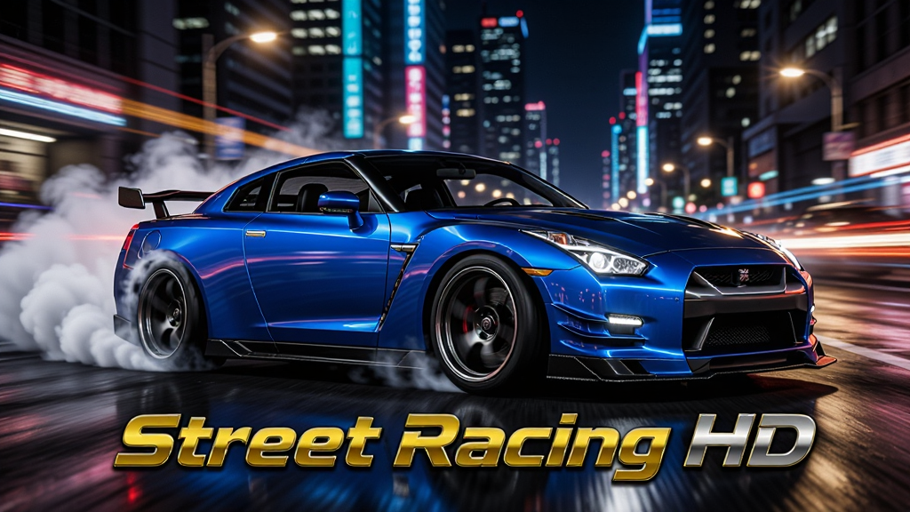 ���壺һ����װ����ɫ�ղ�GT-R�ܳ����޺���˸�Ķ���ҹ���ֵ��ϸ���Ư�ƣ���̥�����ɫ�����������Ǹ�¥���ú�ģ���Ľֵƹ��Ρ����֣��ܳ�λ�ڻ�������ƫ��������б45�ȣ���ͷ�����Ҳ࣬���������Ĺ�졣�Ű棺�����·���������Ŀ�Ļ�ɫ�����֡�Street Racing HD����������н����ʸС����дʵ3D��Ⱦ���������ɫ�����߶Աȶȹ�Ӱ����Ӱ����̬ģ����ϸ�ڣ��������淴����Χ�ƹ⣬��̥����������������͸����·����ʪ��ķ��⡣���ʣ�8K���壬ϸ�ڷḻ��ɫ�����ޣ��ɾ��޶���Ԫ�ء�