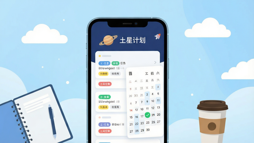 ���壺һ�������ֻ���Ļ��ʾ���Ǽƻ�App�����棬���涥�������ǻ�ͼ��͡����Ǽƻ������������֣��ֻ����У�����Ϊǳ��ɫ���䣬��Χ��Ư�����ƶ�Ͱ칫Ԫ����ʼǱ������ȱ����Ű棺�ֻ���Ļ������չʾ�����б���������ͼ���������ִ�����񣺱�ƽ���廭���ɫ���������¡�ϸ�ڣ�����Ƭ���в�ɫ��ǩ������������ɫ�Թ���ǡ����ʣ�������Ⱦ���ɾ��޶���Ԫ�ء�