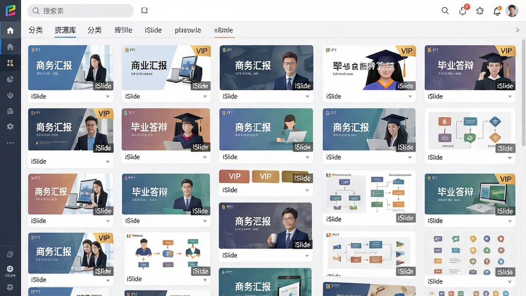 ���壺һ���޴����Դ����棬��������ʽչʾ���ַ���PPTģ�塢ͼʾ��ͼ�꣬ÿ������ͼ�·����С�iSlide��ˮӡ�����֣�����ռ���������棬�������������ͷ����ǩ���м����ٲ�������Դ��Ƭ���Ű棺��Ƭ�������룬�����ȣ��γ�ǿ�ҵ�����С����дʵ���ƽ��ϣ�����ͨ͸��ɫ�ʷḻ�������ҡ�ϸ�ڣ�ģ�忨Ƭ��������ʾ������㱨��������ҵ��硱�ȷ������������ֿ�Ƭ�С�VIP����־�����ʣ��߷ֱ��ʣ��ɾ����޶���Ԫ�ء�