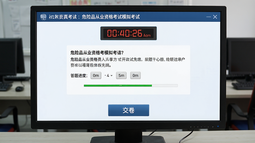 Σ��Ʒ��ҵ�ʸ���ģ�⿼�Խ��棬��ʾ����ʱ�ʹ�����ȣ������ʽ��ģ����ʵ������������Ļ����Ϊ������Ŀ���ײ��н�����ť�������࣬���ʸɾ����޶���Ԫ�ء�