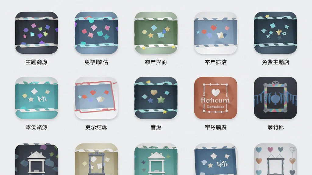 ��������̵�Ӧ������Դ�б�ҳ�棬չʾ�������ͼ�꣬ÿ��ͼ���·���ע���ƣ�����Ϊǳ��ɫ���Ű����룬������£�����ϸ�壬����ɾ��޶���Ԫ��