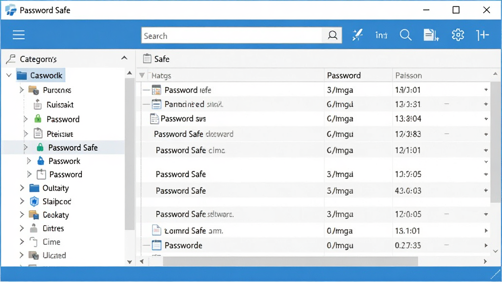 һ��չʾPassword Safe����������ĸ������ֲ�ͼ�����������ִ������Ϊ������״�б����Ҳ�Ϊ������Ŀ���񣬶������������͹�������ť����������ɫ�Ͱ�ɫΪ��ɫ���������ɾ����࣬��������������ͻ�����������רҵ�ԺͰ�ȫ�ԣ�����ϸ�壬�޶���Ԫ�ء�