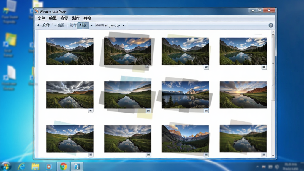 ����ΪWindows Live��Ƭ���������е������棬������ģ����Windows���棬ǰ������Ƭ�ⴰ�ڣ���������ʾ���ŷ羰��Ƭ�������˵����С��ļ����༭���޸����������������Ȳ˵������廭�����������дʵ���޶���Ԫ��