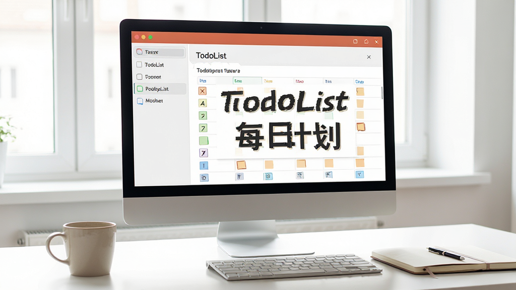 һ��ToDoList����ʹ�ó���ͼ�������е�����Ļ��ʾToDoList�����б����Ա߷���һ�����ȺͱʼǱ������廷���������࣬ͻ����Ч�칫��Χ����Ļ������������ע��ToDoList ÿ�ռƻ��������ʸ��壬�޶���Ԫ��