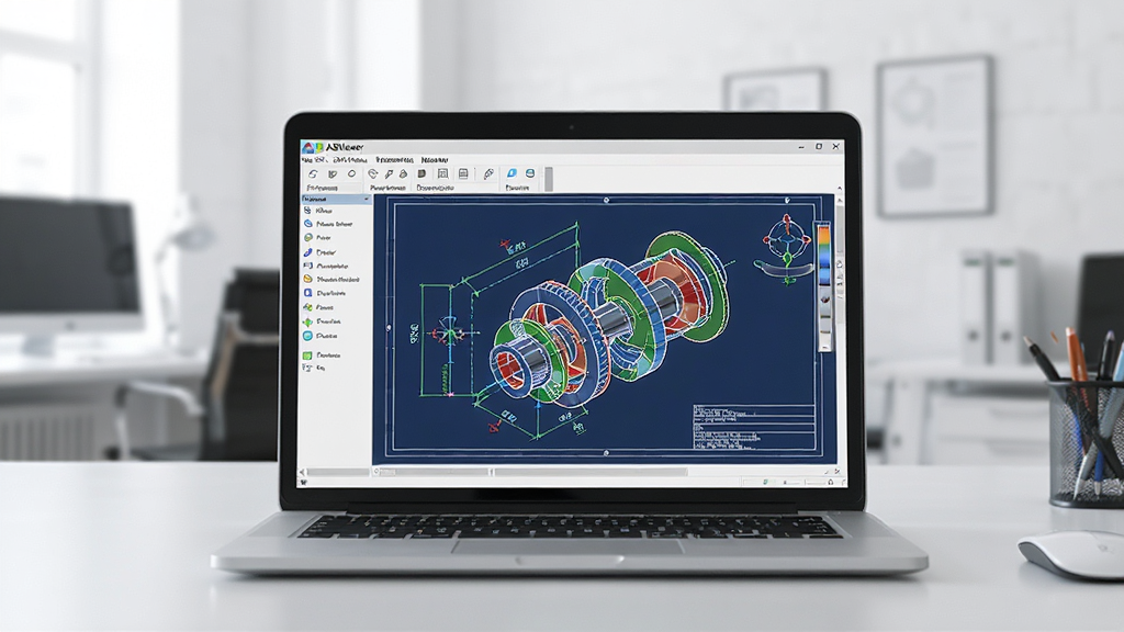 һ���ִ��칫�����ϣ�һ̨�ʼǱ�������Ļ����ʾABViewer���������棬�����ϴ���һ�Ų�ɫ��е����ͼֽ��ͼֽ��������������������ͼ�����������������İ칫���������������ɾ������дʵ�����ʸ��壬�޶���Ԫ��