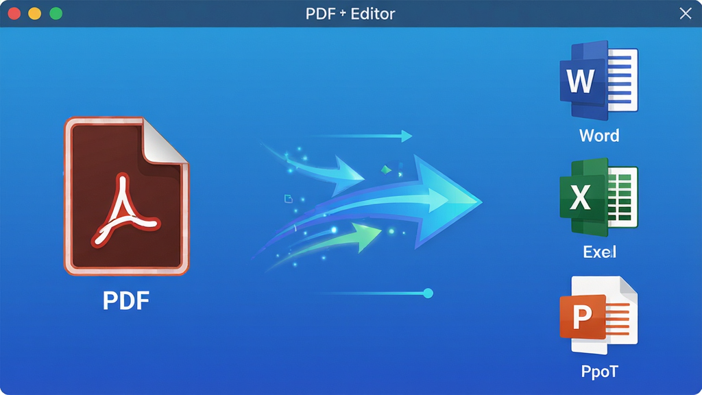 ���壺PDF Editor�����ĸ�ʽת�����棬���ΪPDF�ļ�ͼ�꣬�Ҳ�ΪWord��Excel��PPT�ȸ�ʽͼ�꣬�м��м�ͷ���ӡ����֣����ҶԳƣ���ͷ���У�����Ϊ������ɫ���Ű棺ͼ���Сһ�£��������롣��񣺱�ƽ���廭���ɫ�����졣ϸ�ڣ�ÿ��ͼ���·��ж�Ӧ��ʽ���ƣ���ͷ�ж�̬Ч��������Ƽ���ǿ�����ʣ����壬�ɾ������