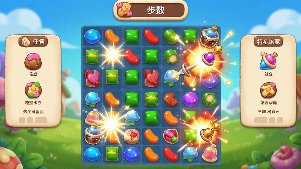 ���壺�λü�԰�����ؿ����棬��ɫ�ǹ�Ԫ�أ����������Ч�����֣����̾��У�����������ʾ������������ʾ���Ű棺Ԫ���������룬��Ч���������������ͨ��ɫ�����ޣ���̬��Ч��ϸ�ڣ�����ʱ�����⣬����ʱ�ı�ըЧ�������ʣ�������Ⱦ���ɾ����޶���Ԫ�ء�