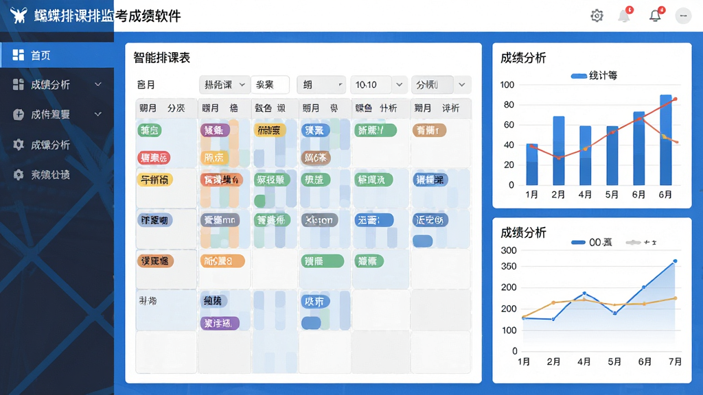 ���壺�ʵ��ſ��ż࿼�ɼ��������������棬��ʾ�����ſα���ɼ�����ͼ�������֣���๦�ܵ��������Ҳ���������չʾ�α������ͳ�����ߡ��Ű棺�����ķ����ṹ�����ݱ�����ͼ�β��ء�����ִ���ƽ����ƣ���ɫ�������������ϸ�ڣ��γ̿��ò�ɫ��ǩ���֣��ɼ�������������״ͼ������ͼ�����ʣ����壬�ɾ����޶���Ԫ��