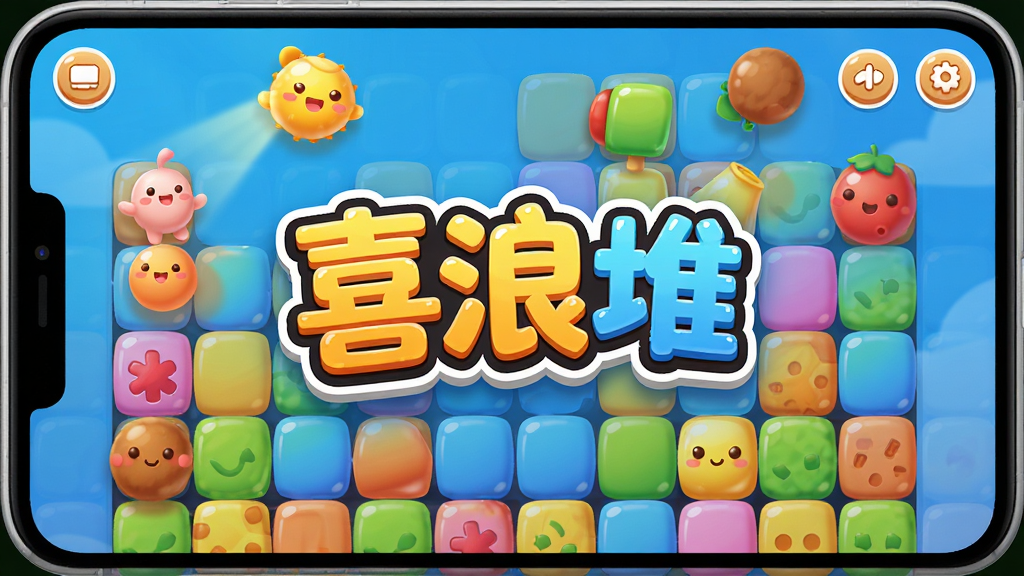 ��������Ϊ��ϲ�˶ѡ���Ϸ���棬ɫ����������ķ���ѵ������������п�ͨ���ġ�ϲ�˶ѡ�����Logo�����ֲ������Ĺ�ͼ����ϷԪ�ش������¡��Ű�ɾ���ˬ��UI����Բ����������ÿ�ͨ��ϸ�ڴ��й�Ӱ�ʸС����ʸ��壬�ɾ����࣬�޶���Ԫ�ء�