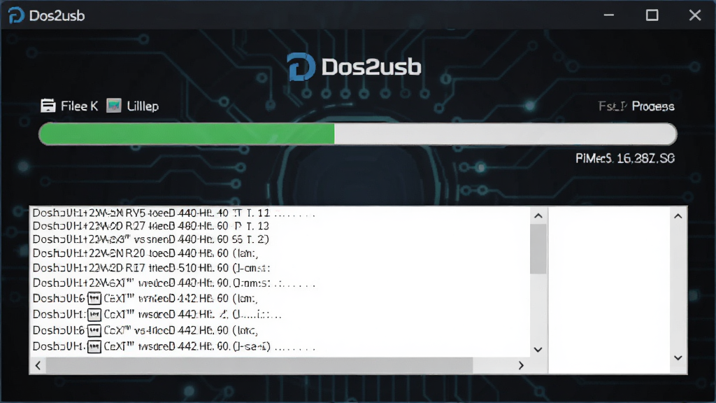 ����ΪDos2usb����д����̽��棬��ʾ�����������ƽ����·�����־���������Ϊ��ɫ�Ƽ��з�񣬲��־��У�ϸ�ڰ����ļ����ƺ�ʣ��ʱ�䣬�����������ɾ��޶���Ԫ��