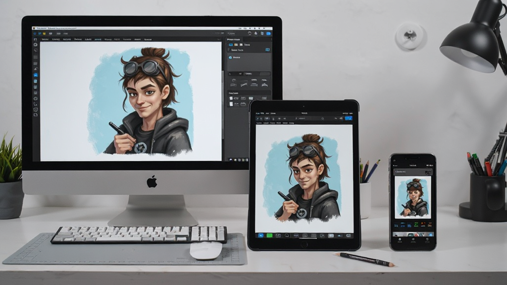 չʾMediBang Paint Pro�ڵ��ԡ�ƽ����ֻ��ϵ�ʹ�ó�������̨�豸��Ļ��ʾͬһ������������Ϊ��Լ����̨������ִ��������������޶���Ԫ�ء�