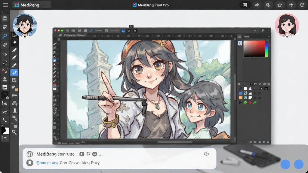 չʾMediBang Paint Pro��Э�����棬�����û�ͷ������ڻ������䣬��������Ϊ���ڱ༭�Ĳ廭�������·������ۿ򣬷���ִ��������������޶���Ԫ�ء�