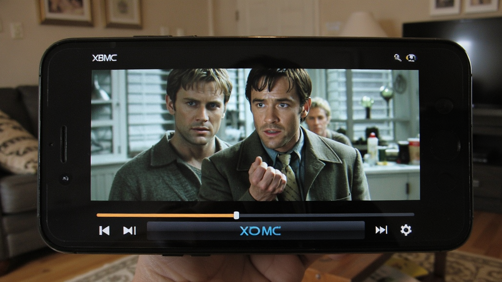 �ֻ���XBMC������Ƶ�Ľ��棬�ֻ�������ʾ����Ļ�в��ŵ�Ӱ���棬�����·��в��Ž������Ϳ��ư�ť������Ϊ����������ʵ�ĳ�������������