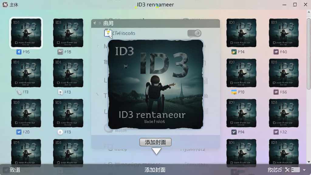 ���壺ID3 renamer�����ķ���������ܣ�һ��ר������ͼƬ����ק����Ŀ�б��ϣ����֣�������ʾ��ͼԤ������������Ŀ����ͼ���Ű棺����ͼ�������У�������ɫ�ʱ�����ϸ�ڣ�����ͼƬ��������ǩ����ʾ�����ӷ��桱��ť�����ʣ����壬�ɾ����޶���Ԫ��