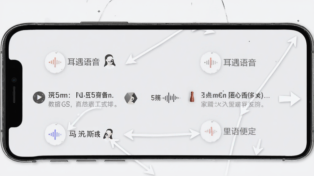手机竖屏显示耳遇语音的使用教程页面,包含步骤说明文字和箭头指示,背景为浅灰色,风格简洁明了,突出教学与引导,画质干净,无多余元素