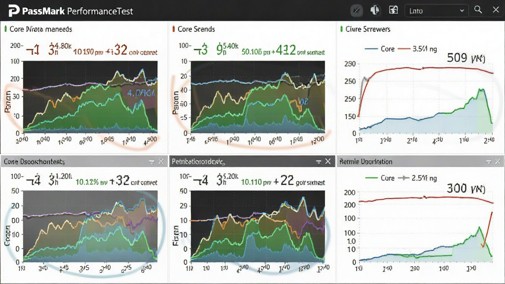 һ��PassMark PerformanceTest����CPU����ʱ�Ķ�̬���棬��Ļ����ʾ������ĵĸ������ߺ�ʵʱ����������Ϊ�ര���Ǳ�����ʽ������ִ���ϸ�ڷḻ�����������ɾ����޶���Ԫ��