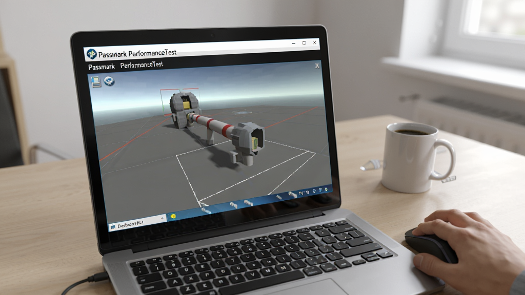 һ���û�����ʹ�ñʼǱ���������PassMark PerformanceTest����Ļ��ʾ3Dͼ�β��Ի��棬��Χ�������࣬����Ϊ��һ�˳��ӽǣ����дʵ��ϸ�ڷḻ�����������ɾ����޶���Ԫ��