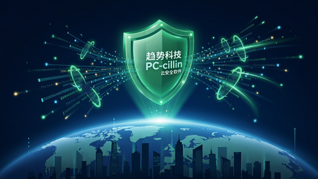 ��������Ϊ�����ƿƼ�PC-cillin�ư�ȫ���������ƶ�����ʾ��ͼ��һ���������ɫ���������ڵ���֮�ϣ���Χ�������������ˡ����ֲ��ù���ӽǣ�����λ������ƫ�ϣ��·��ǳ��м�Ӱ���Ű�ǿ���Ƽ���������У��������Ҹ��ж��С�ϸ��������ݹ�������ع켣�������������ɾ��޶���Ԫ�ء�