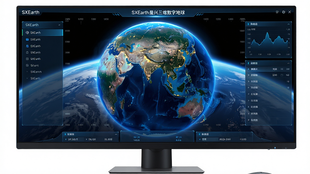 ���壺һ̨������SXEarth������ά���ֵ��������ĵ�����ʾ������Ļ��չʾ��Ѥ���ĵ���ȫò����̫���ӽǸ����½�����������������䡣���֣����������ǵ������壬��Χ�����Ű�͸���Ĳ������������������ݡ��Ű棺����ռ���Ӿ����ģ�����Ԫ������������������ײ����γɿƼ���ʮ��Ĺ�ͼ����񣺿Ƽ��С�дʵ��������Ⱦ��ϣ�ɫ��������������ɫ��Ϊ����ϸ�ڣ�����������Ʋ�Ʈ��������ҹ���ƹ���˸��������ʾ��SXEarth��������˵��������ʣ�8k�����壬ϸ�ڷḻ����ӰЧ�����棬�ɾ��޶���Ԫ�ء�