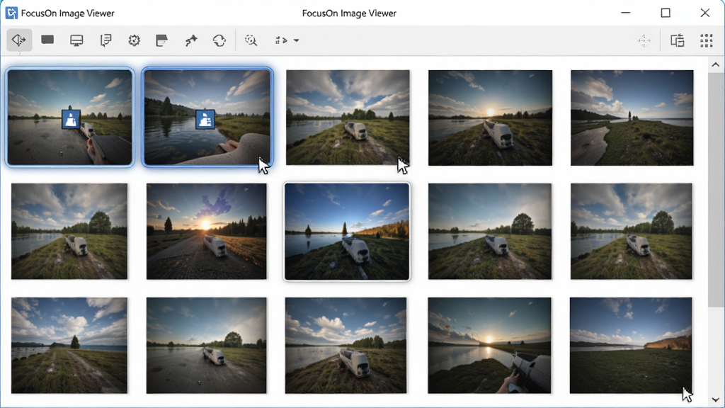 FocusOn Image Viewer ��ͼƬ�������棬�������������ڣ�����Ϊ�Ϸ����������·�ͼƬ�����Ű����룬���Ϊ��ˬ��ǳɫUI��ϸ�ڰ��������ͣ����ͼʱ�ĸ����߿򣬻����������ɾ����޶���Ԫ��