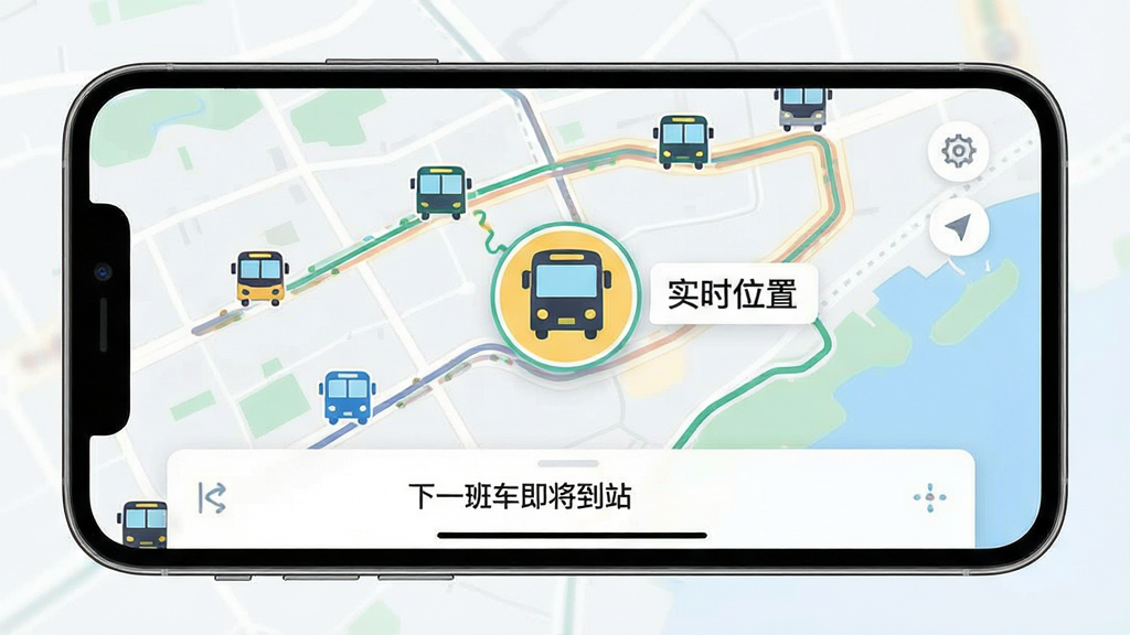 ��������Ϊ�ֻ�����չʾ������ʿ��ʵʱ��ͼ���棬��ͼ�Ϸֲ��Ŷ����������ͼ�꣬������·�켣�ߡ�����Ϊ��ͼռ�ݻ���󲿷֣��ײ��м�����Ϣ��Ƭ��ʾ����һ�೵������վ�����Ű���������ͼ���Ϊ����ʸ�������ɫ��ˬ��ϸ���ϣ�һ��������ͼ�걻�����Ŵ��Ա��С�ʵʱλ�á��ı�ǩ�����ʾ�ϸ���ɾ����޶���Ԫ�ء�