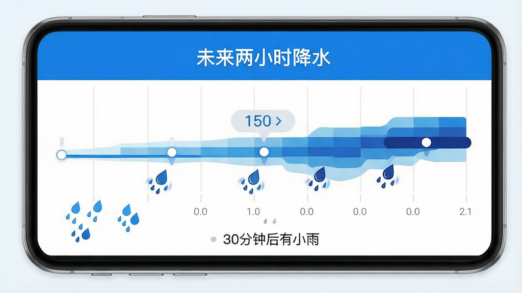 ���壺�ֻ�Ӧ�ý���չʾ��ˮԤ��ʱ���ᣬʱ����������ɫ��ǳ��ʾ��ˮǿ�ȡ����֣�ʱ�������ᴩ��Ļ���·�����С���ͼ��ͷ��ӿ̶ȡ��Ű棺���涥���С�δ����Сʱ��ˮ�����⣬�в�Ϊ��̬ʱ���ᣬ�ײ�Ϊ������ʾ��30���Ӻ���С�ꡱ����񣺼�����ˣ�������ɫ����Ϣ�㼶������ϸ�ڣ�ʱ�������л���������ʾ�����ͼ���ж��У��������������ʣ�������Ⱦ���ɾ����޶���Ԫ�ء�