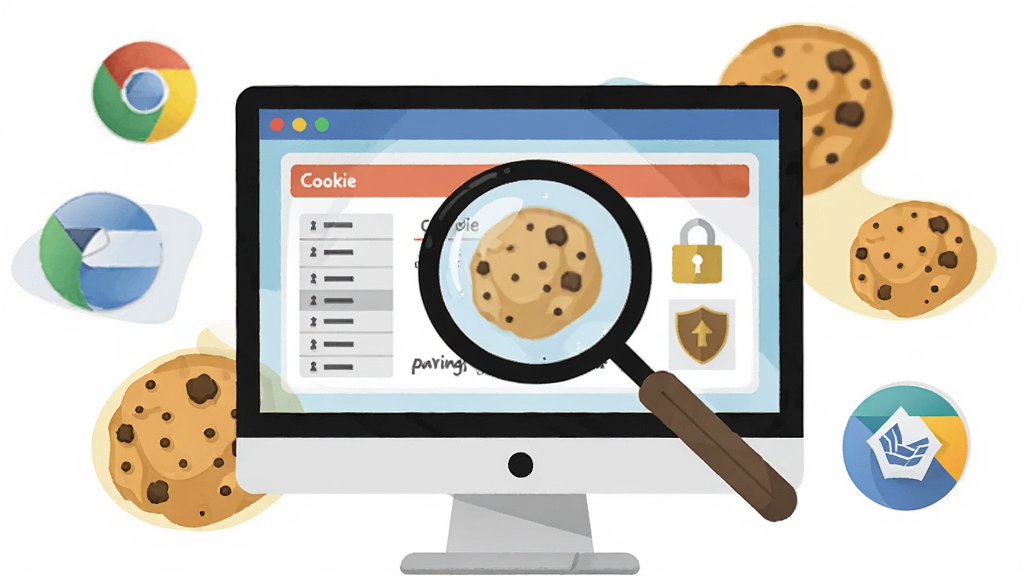 ����Ϊ������Ļǰ�ֳַŴ󾵲鿴Cookie����ͼ��ĳ�������������ĻΪ���ģ���Χ���������Logo��Cookie����ͼ�Σ��Ű���ֱ�ۣ�����ƽ���廭��ϸ�ڰ������ݱ��������ΰ�ȫ��ʶ�����������ɾ��޶���Ԫ��