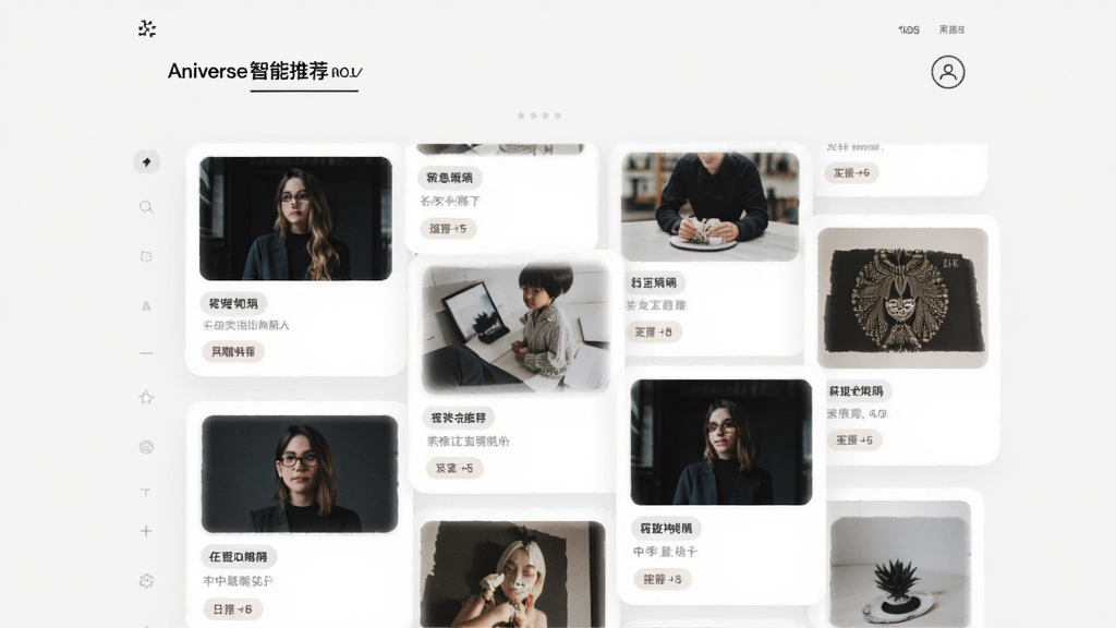 Aniverse智能推荐界面,主体为列表形式的内容卡片,布局错落有致,风格时尚简约,细节显示推荐标签和缩略图,画质清晰无多余元素