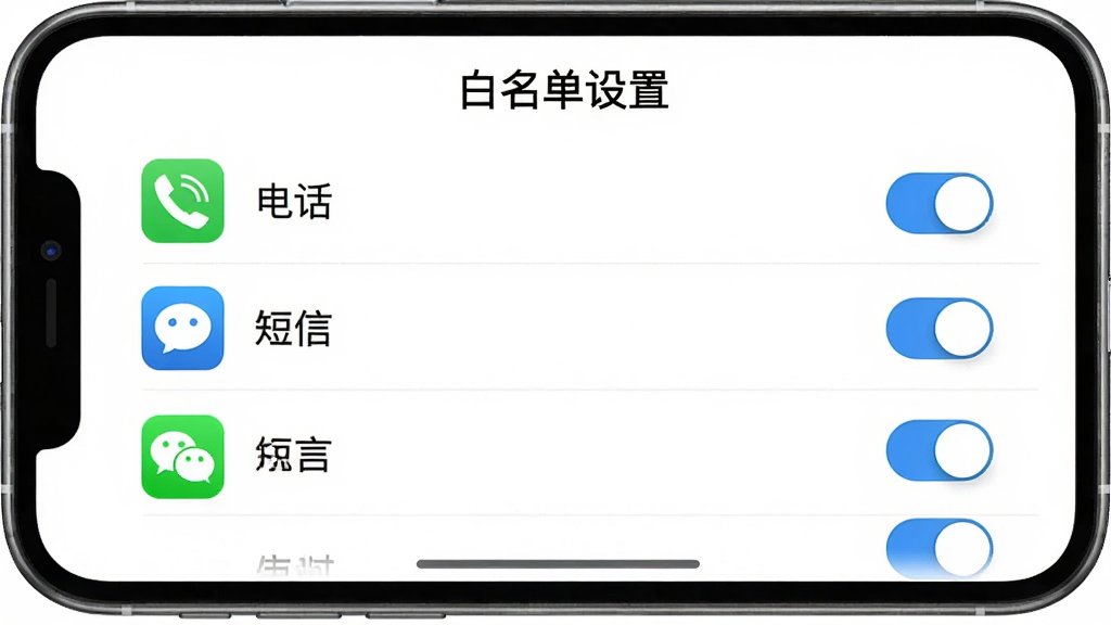 ������Ӧ�õİ��������ý��棬��Ļ������һ���б��������绰�����š�΢�ŵ�Ӧ��ͼ�꣬ÿ��ͼ���Ҳ��п��ذ�ť������Ϊ��ɫ���Ϸ��С����������á����⣬�������Լ�����������Ű����룬���ʸ��壬�޶���Ԫ�ء�