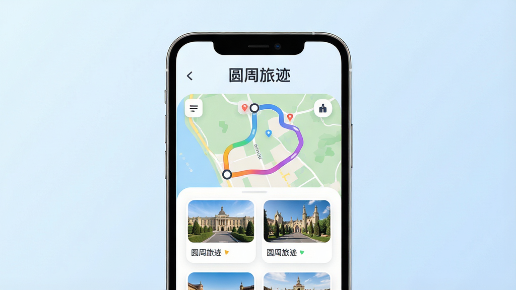 һ��չʾԲ���ü�APP������ĸ�����Ⱦͼ������Ϊ�����ֻ���Ļ��д����Ļ�ڳ��ֲ�ɫ��ͼ·���������㿨Ƭ�б������ֲ��þ��жԳƣ�����Ϊ��͵�ǳ�����䣬����ִ���Լ��ϸ�ڰ���Բ�ǿ�Ƭ�������ġ�Բ���ü�������logo������ϸ��ɾ����޶���Ԫ��