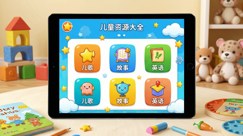 ���壺��ͯ��Դ��ȫ��������չʾ����������ܰ�Ķ�ͯ�����л�ľ���汾�Ϳɰ���С������ż�����֣�����������һ̨ƽ����ԣ���Ļ����ʾ��ͯ��Դ��ȫAPP����ҳ��������ɫͼ��ͷ��ർ�����Ű棺�������½ṹ���Ϸ�ΪAPP������д���·���ɢ��Ķ�ͯѧϰ��Ʒ������������á���ͨ�廭�磬ɫ�����޵������ۡ�ϸ�ڣ���Ļ�ϵ����������ɼ����С����衱�������¡�����Ӣ������������������ǡ��ƶ��װ��Ԫ�ء����ʣ�������Ⱦ���ɾ��޶���Ԫ�ء�