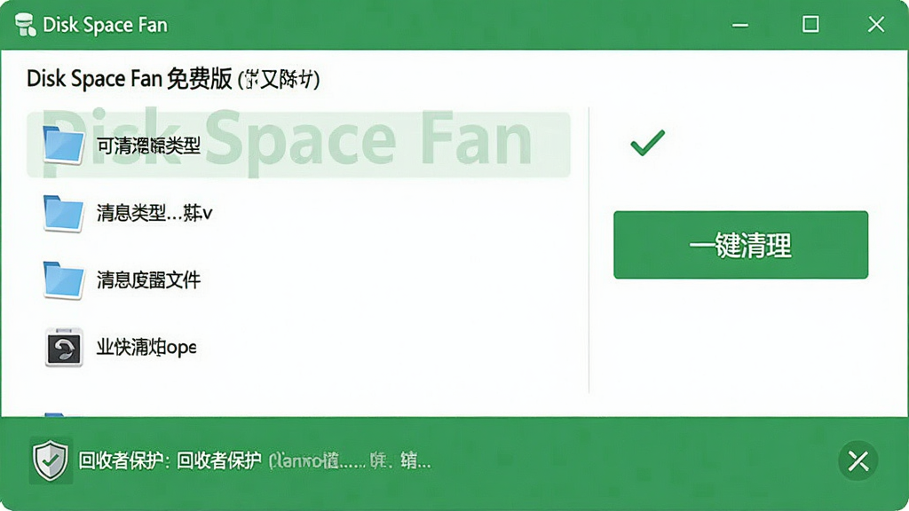 չʾDisk Space Fan ��Ѱ��ļ��������棬�г����������ļ����ͣ��Ҳ��С�һ����������ť���ײ��л���վ������ʾ���������࣬��ɫ�Ͱ�ɫ��ɫ�������������ɾ��޶���Ԫ��