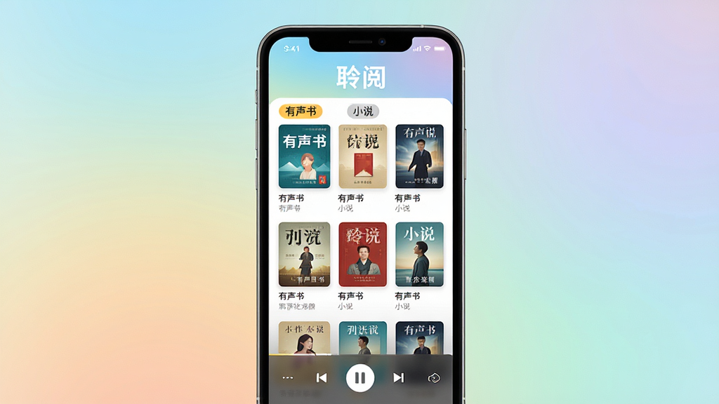���壺����APP����չʾ���ֻ���Ļ����ʾ�鼮�����б��Ͳ��ſ��������Ϸ��С����ġ�Ʒ�����������֣����й�ͼ���ֻ�����չʾ������Ϊ��͵Ľ���ɫ���Ű棺����Ԫ���������У��鼮���������״��������λ����Ļ�·�������ִ���ƽ����ƣ�ɫ���������졣ϸ�ڣ���Ļ�����������ɼ���������ʾ�������顱�͡�С˵����ǩ�����ʣ�������Ⱦ���ɾ����޶���Ԫ�ء�