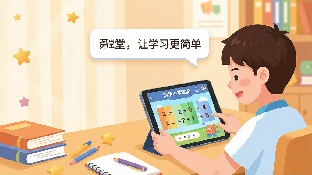 ���壺һ��Сѧ����ͨ��ƽ������ϵġ�ͬ��Сѧ���á�Ӧ�ý���ѧϰ����Ļ����ʾ��ɫ�����޵���ѧ�γ̣���������ܰ���鷿�����֣���������λ�ڻ����Ҳ�����֮һ�����������չʾӦ�ý��棬������ûƽ�ָͼ���Ű棺�������һ�������ĶԻ�������Ϊ��ͬ��Сѧ���ã���ѧϰ���򵥡�����񣺱�ƽ���廭���ɫ�����죬��Ӱ��ͣ������ִ������Ƽ��С�ϸ�ڣ��鱾���ľߡ�С���ǵ�ѧϰԪ�ص�׺��Χ�����ʸ��壬�ɾ����޶���Ԫ�ء�