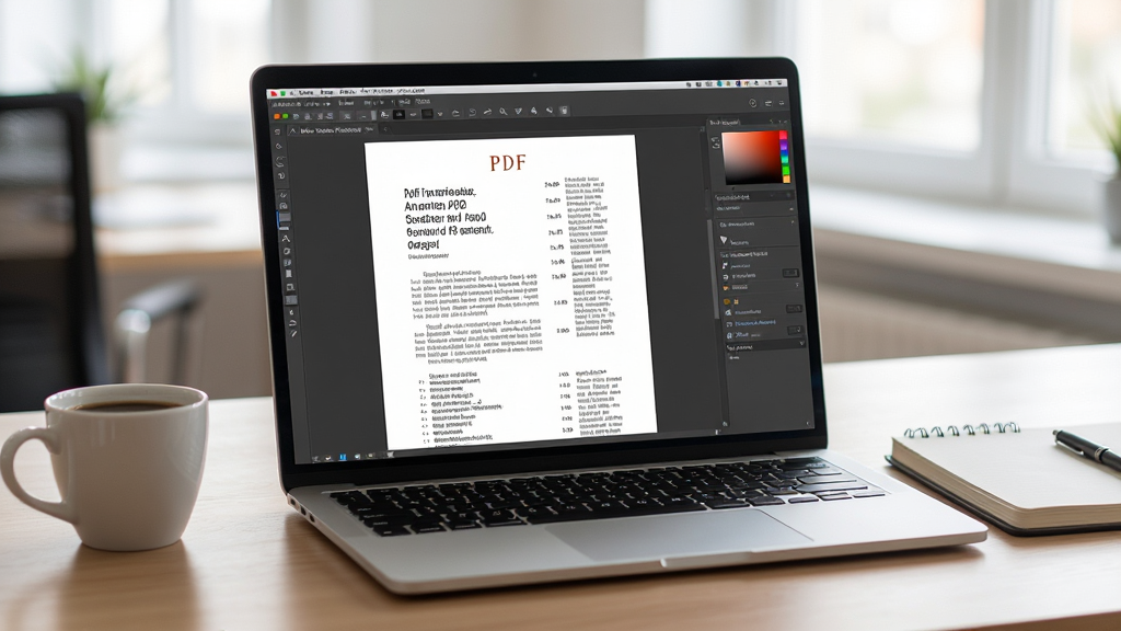 Adobe Acrobat Professional �ڱʼǱ����������н��棬��Ļ��ʾ PDF �ĵ�����Χ�п��ȱ��ͱʼǱ����칫����������������������Ȼ�����дʵ��ϸ�ڷḻ�����ʸ���