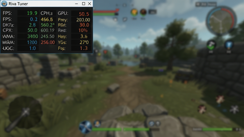 ��Ϸ�������Ͻ�������ʾ��Riva Tuner�����������壬����FPS��CPU�¶ȡ�GPUʹ���ʵȲ�ɫ���֣�����Ϊģ������Ϸ����������������������ϸ�ڣ��޶���Ԫ��