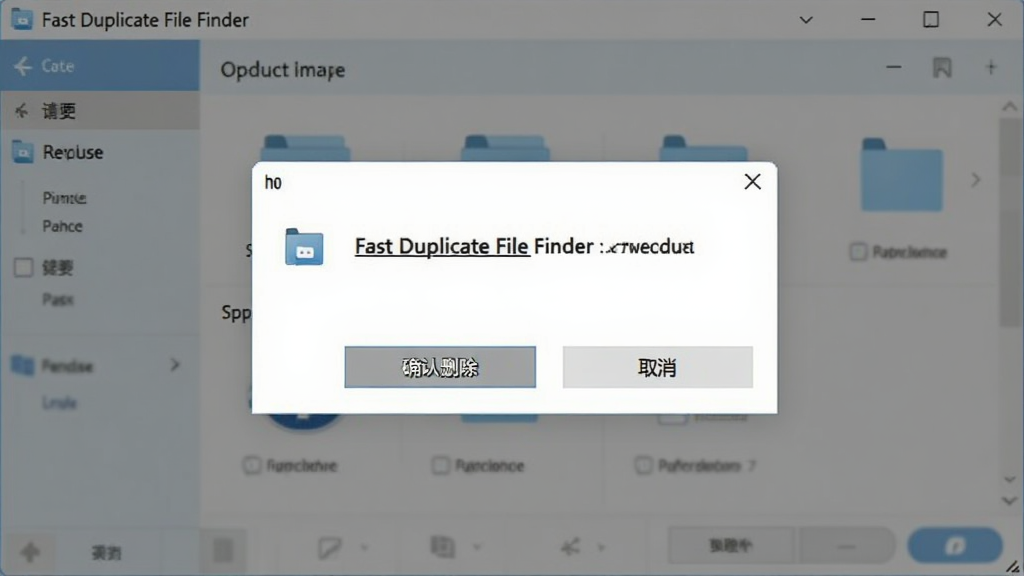 չʾFast Duplicate File Finder������ȷ�ϵ������������С�ȷ��ɾ�����͡�ȡ������ť������Ϊ���������棬����࣬�������������ʸɾ����޶���Ԫ��