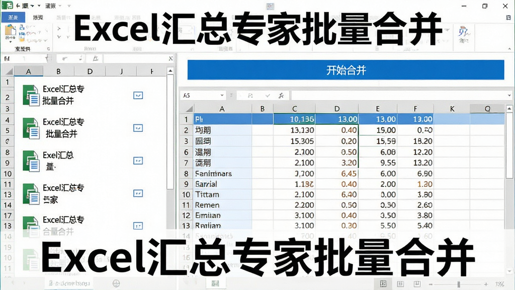 չʾExcel����ר�������ϲ����ܵĽ��棬����Ƕ��Excel�ļ��б����Ҳ��Ǻϲ��������Ԥ�����������������������룬�����С���ʼ�ϲ�����ť������������������������ɫ�����ʸɾ������ֱ�ע��Excel����ר�������ϲ���