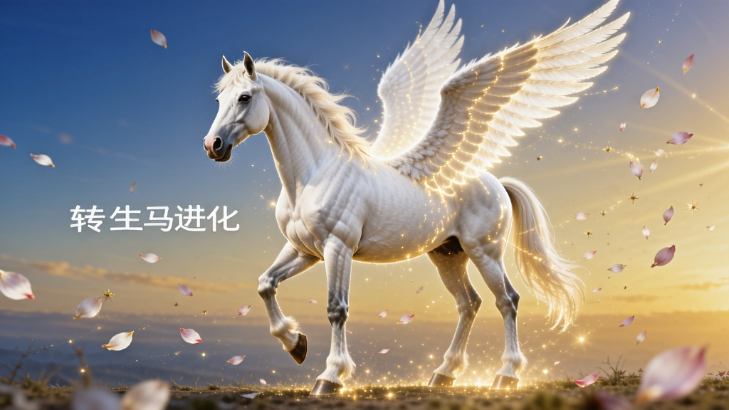 һƥ��ɫ��վ�ڹ�â�У������𽥷��⣬��Χ�л���͹�����Ʈɢ�������ǽ���ɫ����գ�����ɫ���ɵ���ɫ�����沼��ͻ�����Ľ���˲�䣬���Ψ���λã�ϸ�ڰ�����ë����򡢹�â���������ʸ��壬�ɾ��޶���Ԫ�أ�ͼƬ����ʾ���֡�ת����������