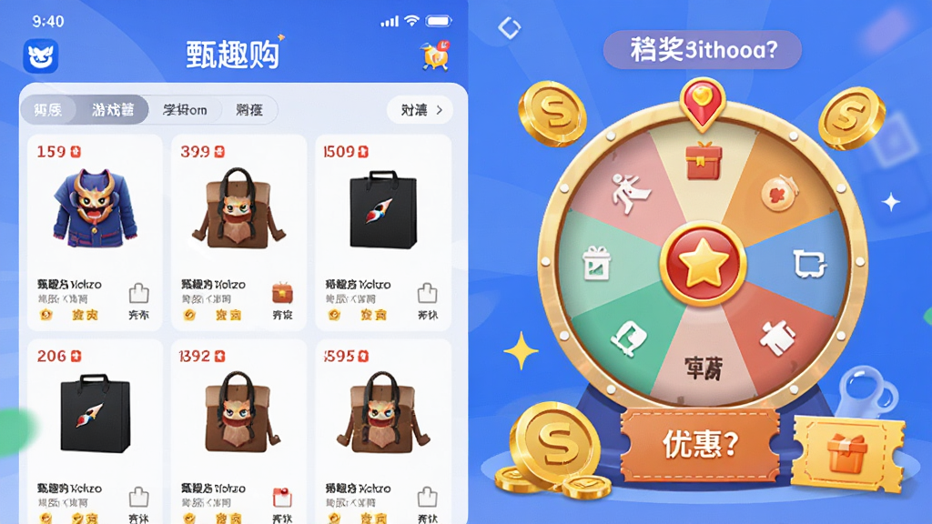�����̹���չʾͼ������Ϊ����Ȥ����APP�ڵ���Ϸ��������棬�����������Ʒչʾ���Ҳ���ת�̳齱С��Ϸ�����岼�����������������죬ϸ����ͻ����Һ��Ż�ȯԪ�أ����ʸ��壬�ɾ����޶���Ԫ��